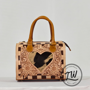 New Handmade Tooled Leather Shoulder Bag with <b>Checkered</b> Design Western Style Shoulder Purse <b>Top</b> Quality Custom Designer Handbag - Product Image 3