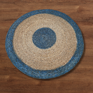 Concentric Dark Blue Striped Round Seagrass Sheets Crafted for <b>Wall</b> Decoration <b>Table</b> Settings and Natural Home Accents - Product Image 2