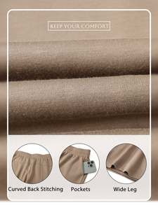 Women's Casual High Waist <b>Overalls</b> Regular Fit Straight Leg Elastic Waist Drawstring Solid Pattern Anti-Wrinkle Fleece Pants - Product Image 6