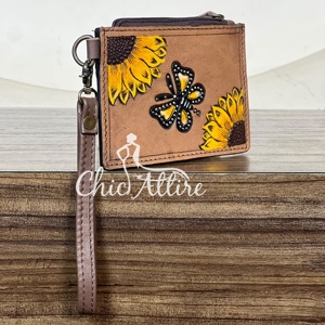 Rustic Sunflower Handmade Genuine Tooled Leather <b>Wallet</b> Stylish Cute Butterfly Design Coin & <b>Card</b> <b>Holder</b> Women's Daily Use - Product Image 1