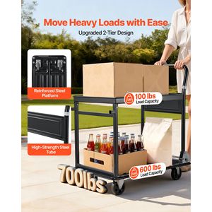 Carrello Pieghevole da 700 Libbre con Piattaforma in Acciaio a 2 Livelli e Ruote ad Alta Resistenza per Traslochi - Product Image 2