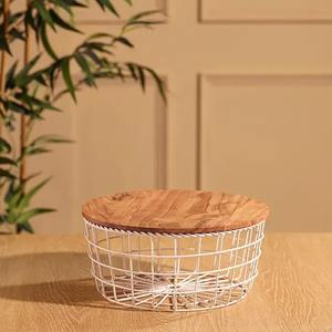 Paniers de rangement en fil d'acier et en bois avec poignées, grands bacs de rangement pour la maison, la cuisine, le placard, les étagères et la buanderie - Product Image 4