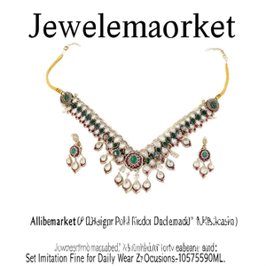Juego de Collar con Colgante de Piedras Kundan Polki de Diseño Jewelemarket, Imitación de Perla Fina para Uso Diario y Ocasiones Nupciales-10575590ML - Product Image 2