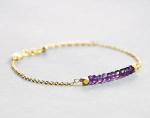 Amethyst Bracelet February Birthstone 925 Sterling Silver 14k Gold Plated Rondelle Chain Minimalist Women Jewelry - Product Image 3