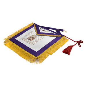Tablier de Maître Maçon de Loge Bleue - Ruban Violet avec Broderie Machine et Pompons - Product Image 3