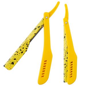 Yellow Speckled Stainless Steel Razor With <b>ABS</b> Plastic Handle Single Blade Face Shaving Tool - Product Image 1