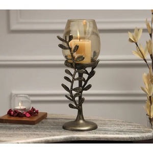 Modern <b>Brass</b> <b>Candlestick</b> Holders Set with Glass Shades for Home Decoration - Product Image 4