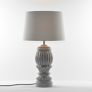 Lampe de table décorative classique avec base inspirée de la pierre sculptée, abat-jour en tissu doux et accent en bois, conçue pour la chambre à coucher - Product Image 3