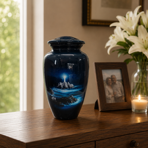 Lighthouse Aluminum Cremation Urn for Human Ashes Ocean <b>Memorial</b> <b>Keepsake</b> Handcrafted Adult Funeral Burial Urn with Secure Lid - Product Image 3