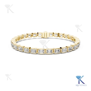 Bracelet tennis en diamant de laboratoire 4,00 x 2,00 MM taille émeraude serti clos en or massif, bijoux de luxe pour femme, idéal pour les mariages - Product Image 6