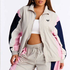 Trendy Pink Custom Women's Color <b>Block</b> Tracksuit Waterproof Windbreaker Windproof Set Lightweight Woven Activewear OEM Hoodies - Product Image 6