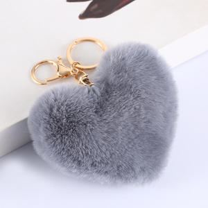En <span class=keywords><strong>gros</strong></span>, Porte-clés <span class=keywords><strong>pompon</strong></span> en fausse fourrure moelleuse de 10 cm, motifs léopard, fleur, dessin animé, cœur, pour sac et voiture - Product Image 3