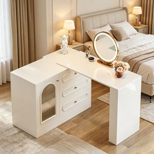 Modern Minimalist <b>Makeup</b> Vanity Table with <b>Mirror</b> Luxury Nordic Wood Dresser for Bedroom or Home/Gym Use MDF Style - Product Image 1