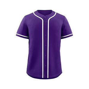 เสื้อเบสบอลสีม่วง ยูนิเซ็กส์ แขนสั้น ติดกระดุมด้านหน้า สีพื้น ผ้าโพลีเอสเตอร์ระบายอากาศได้ดี ทรงปกติสำหรับผู้ใหญ่ ใส่ได้ทุกฤดู - Product Image 1