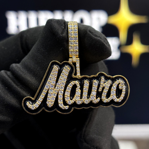 Colgante Personalizado con Nombre en Esmalte Negro, Plata de Ley 925, Diamante Moissanita VVS, Collar con Letra Personalizada, OEM ODM - Product Image 1