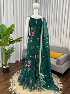 Ensemble Sharara Dupatta en Faux Georgette avec Dentelle Fantaisie, Style Moderne pour Soirée, Longueur Genou, Séchage Rapide - Product Image 6