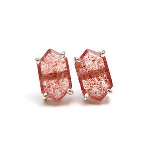 Boucles d'oreilles hexagonales en quartz rouge naturel, argent sterling 925 plaqué or, bijoux minimalistes faits à la main, cadeau - Product Image 3