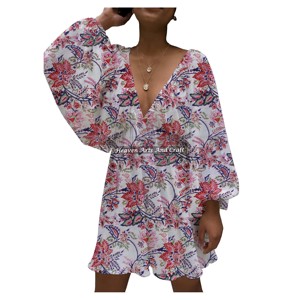 Robe de soirée sexy d'été à col en V profond et manches lanternes, style vintage pour femme - Product Image 4