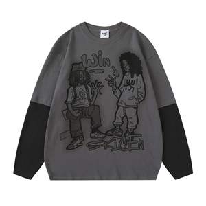 Camiseta Oversize de Manga Larga Unisex Estilo Urbano con Ribete en Contraste en la Parte Delantera, Cuello Redondo, 100% Algodón Jersey, Ajuste Holgado, Ecológica y de Secado Rápido - Product Image 3