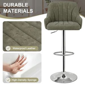 Modern Adjustable <b>Swivel</b> <b>Bar</b> <b>Stool</b> with Arms, PU Leather Upholstered Counter Height Chair for Dining Room, Pub & Restaurant - Product Image 6