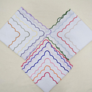 Custom Linen Embroidered Scallop <b>Edge</b> Dinner Napkin Linen Cloth Napkin Wedding Event Restaurant Hotel Table Decor - Product Image 1