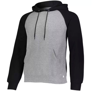 Sweat-shirt à capuche pour homme gris et noir à manches raglan avec poche, coupe classique, style décontracté, tissu French Terry, vêtement d'automne - Product Image 2