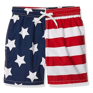 Short de bain rayé pour homme, bleu et blanc, avec cordon de serrage à la taille, séchage rapide, décontracté, longueur courte, taille mi-haute - Product Image 5
