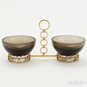 Bol de service de luxe en verre à 2 compartiments, avec cadre en métal plaqué or, de forme ronde, pour la décoration de la maison, centre de table, accessoires - Product Image 1