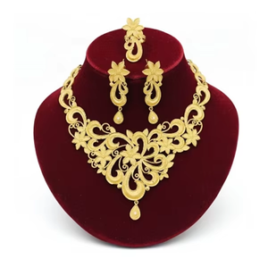 Stunning 4 Piece Gold Plated Jewelry Set with Necklace Sautoir Plaque for Wedding Party & Engagement-Handmade Women's Daily Wear - Product Image 1