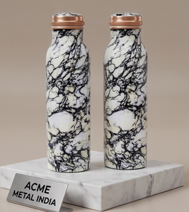 Botella de agua de cobre con estampado de mármol blanco y negro de alta calidad, elegante y ecológica, ideal para uso diario y viajes al gimnasio. - Product Image 5