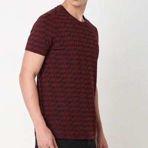 T-shirt à manches courtes pour homme, col rond, à carreaux rouges, coupe classique, décontracté, en coton tissé, motif imprimé - Product Image 2