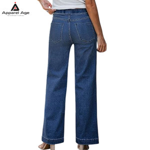 Durable Material High Quality Women's <b>Jeans</b> Trousers Casual Wear <b>Elastic</b> <b>Waist</b> Straight <b>Jeans</b> Pants - Product Image 2