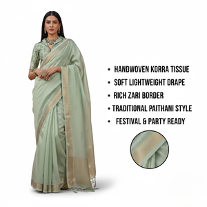 Women’s Handloom Zari <b>Tissue</b> Silk Saree | Traditional Indian <b>Wedding</b> & Party Wear Elegant Ethnic Collection with Blouse Piece - Product Image 5