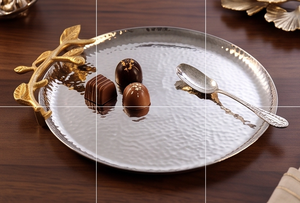 Bandeja Decorativa de Metal con Asa de Flor de Metal Dorado, Bandeja de Ramas, la Mejor Calidad para Servir Aperitivos, Frutas y Comida - Product Image 6