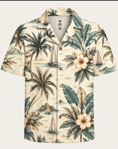Summer Smart Casual Men's Shirt 280g Eco-Friendly Breathable Anti-Pilling Satin Fabric Short Sleeve 100% Polyester Floral Print - Product Image 4