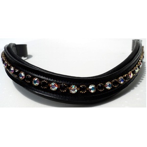 Diadema de Cuero Personalizada con Cristales Multicolor de 6mm, Diamantes, Color Mocha, Azul Zafiro y Topacio, para Caballos - Product Image 1
