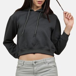 Deep hood Drop Shoulder Cropped Hooded <b>Top</b> Brushed Fleece Women's Fleece Crop Hoodie Cool Weather <b>Layering</b> Custom Logo Supplier - Product Image 1