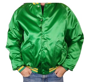 High Quality Embroidery Winter <b>Letter</b> Pattern Satin Baseball Varsity <b>Jacket</b> with Striped Design for <b>Men</b> - Product Image 1