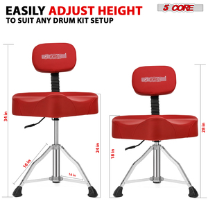 Professional 5Core Red Aluminum Drum Throne 4" Leather Cushion Padded <b>Stool</b> Backrest Airlift <b>Height</b> <b>Adjustable</b> 250Lb China - Product Image 3