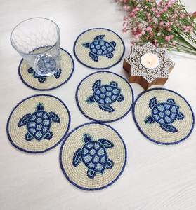 Colorful <b>Beaded</b> Durable Handmade Embroidered Round Drink <b>Coaster</b> Modern Table Decor - Product Image 3