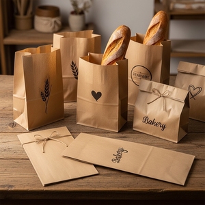 ถุงกระดาษสีน้ำตาลสำหรับอาหาร ป้องกันคราบไขมัน รีไซเคิลได้ สำหรับเบเกอรี่ ขนมปัง อาหารแบบนำกลับบ้าน บรรจุภัณฑ์ของขวัญ ย่อยสลายได้ ตกแต่งได้ - Product Image 2