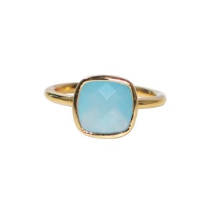 Blue Chalcedony Gemstone Handmade <b>Cushion</b> Shape Women <b>Ring</b> - Fashion Gold Plated <b>Rings</b> - Wholesale Bulk Price <b>Ring</b> - Product Image 2