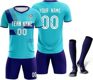 Customizable Soccer Jersey Set Sublimated Print Moisture Wicking Unisex Adult Short Sleeve V-Neck Team Name Front OEM Service - Product Image 1