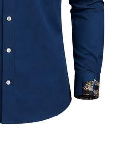 Camisa de Vestir Personalizada para Hombre, Azul Marino, Corte Entallado, Manga Larga, Cierre de Botones, Formal, Informal, para Oficina, Mezcla de Algodón, Logotipo Personalizado OEM - Product Image 6