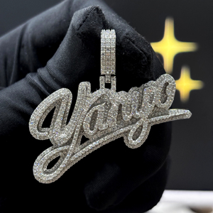 <b>Custom</b> Script <b>Name</b> Pendant 925 Sterling Silver Rhodium Plated VVS Moissanite Micro Pave Iced Personalized Hip Hop <b>Necklace</b> White - Product Image 1
