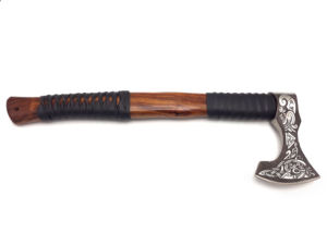 Hache Tomahawk de style Viking Jahangir Enterprise avec manche en bois sculpté et lame en acier au carbone forgé de qualité industrielle, personnalisable - Product Image 3