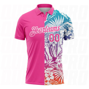 Custom <b>Pink</b> White Performance Golf <b>Polo</b> <b>Shirt</b> with 3D Pattern Design Tropical Palm Leaves Print Lightweight Breathable Quick Dry - Product Image 2