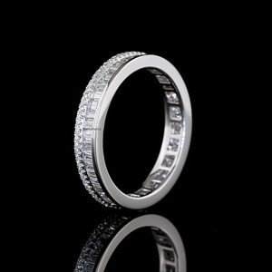 Bague de fiançailles et de mariage multi-rangs en diamants de laboratoire taille baguette et taille ronde en or 10K/14K/18K ou argent 925/935 plaqué rhodium - Product Image 3