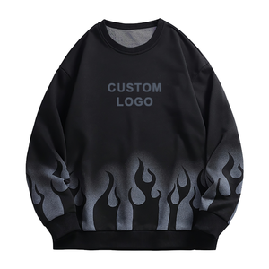 Sweat-shirt à capuche personnalisé avec logo imprimé flamme noire, col rond surdimensionné pour homme, vêtement décontracté d'automne, tricoté en polyester - Product Image 1