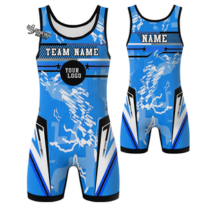 ชุดนักมวยปล้ำชายแบบไฮคัท สีน้ำเงิน น้ำหนักเบา สำหรับฝึกซ้อมและการแข่งขัน - Product Image 2